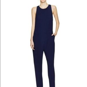 Aritzia Babaton Branson Jumpsuit navy blue, sleeveless, full leg. Size 2